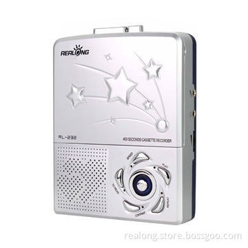 LED cassette recorder with external microphone jack